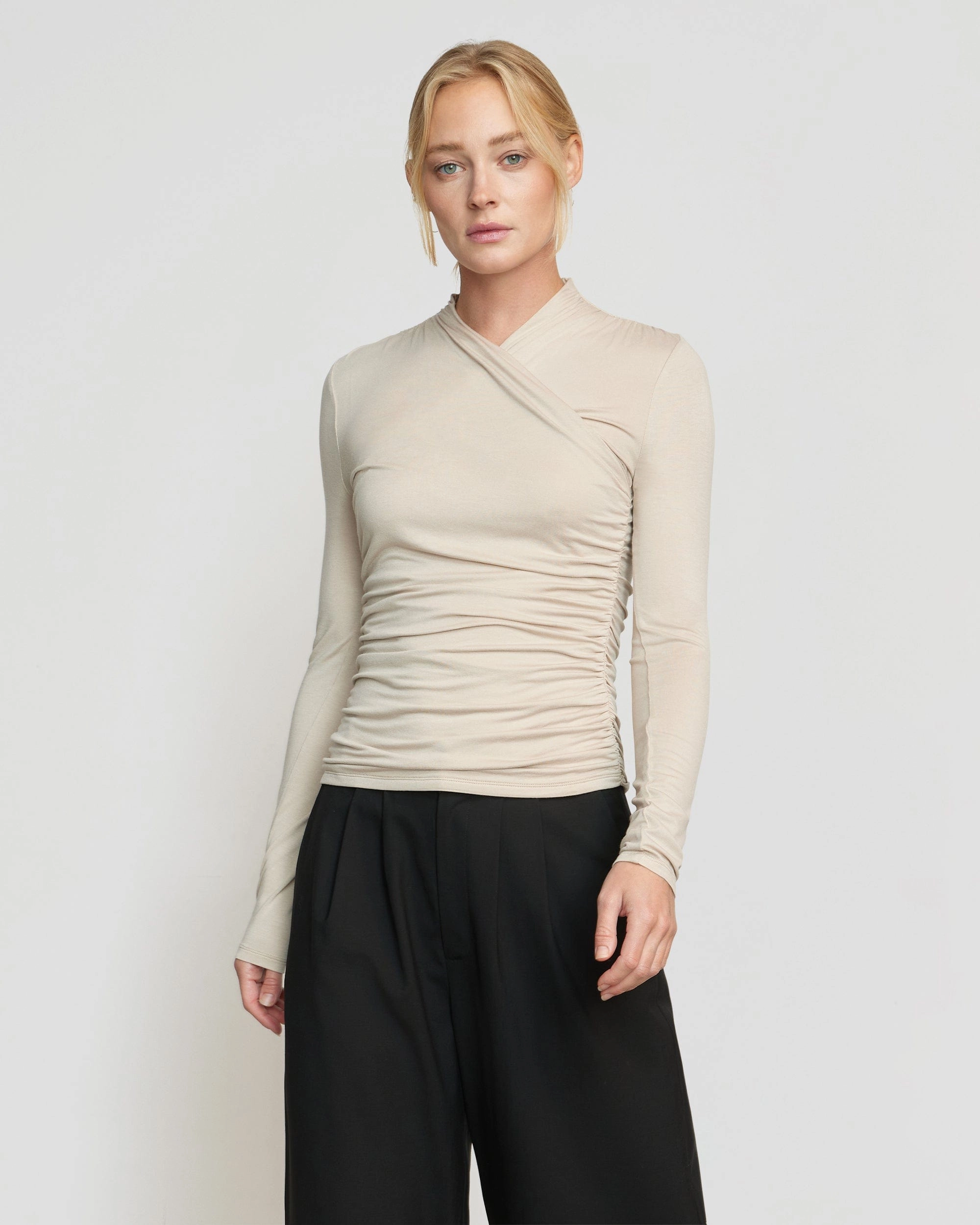 Lilou Wrap-Neck Long-Sleeve Tee Relaxed Design