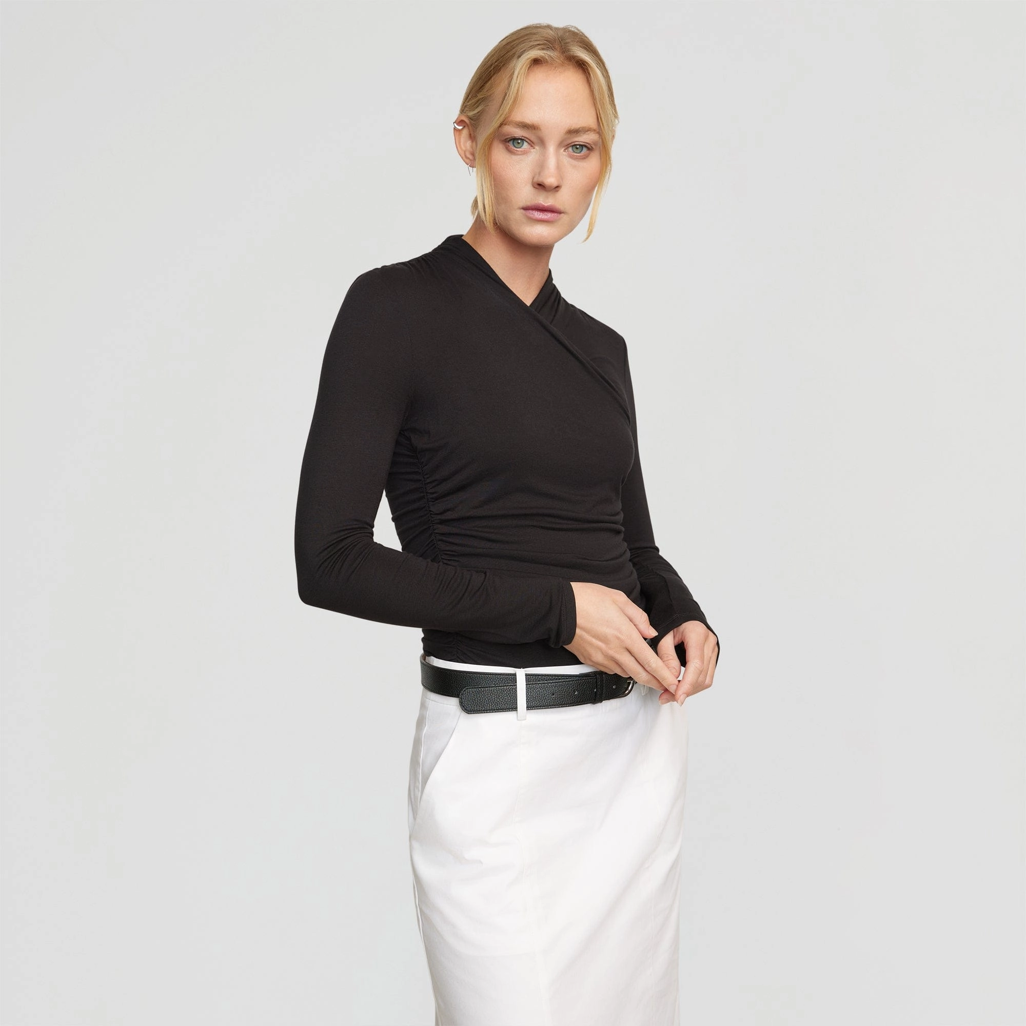 Winter Wardrobe Lilou Wrap-Neck Long-Sleeve Tee