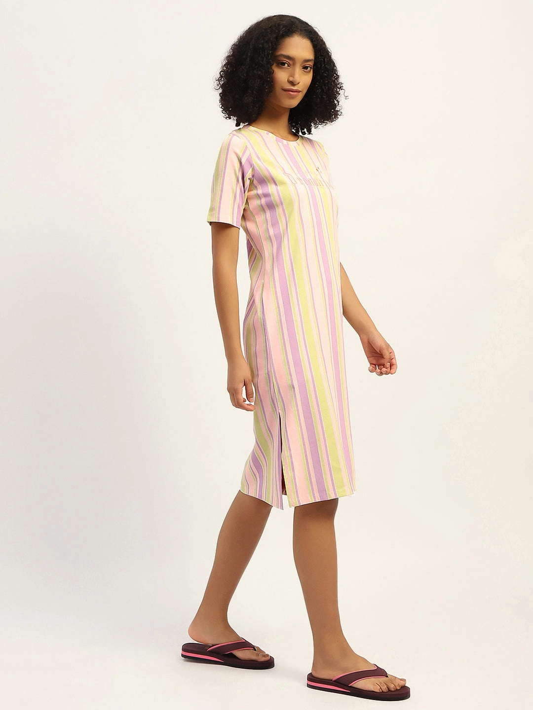 Modern Texture Grace Flow mSECRET Striped Pink Cotton Nightdress