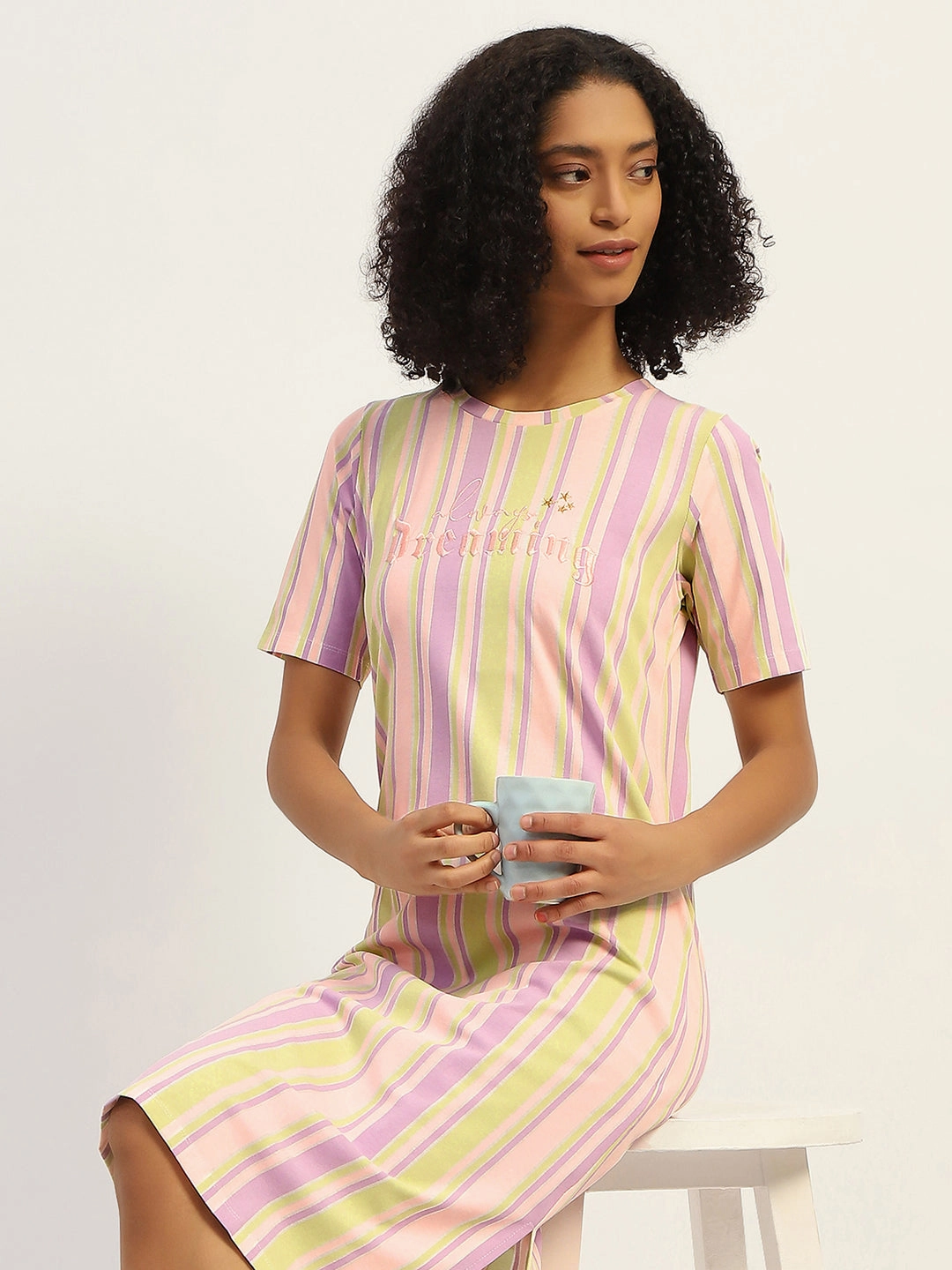 Delicate Lines mSECRET Striped Pink Cotton Nightdress