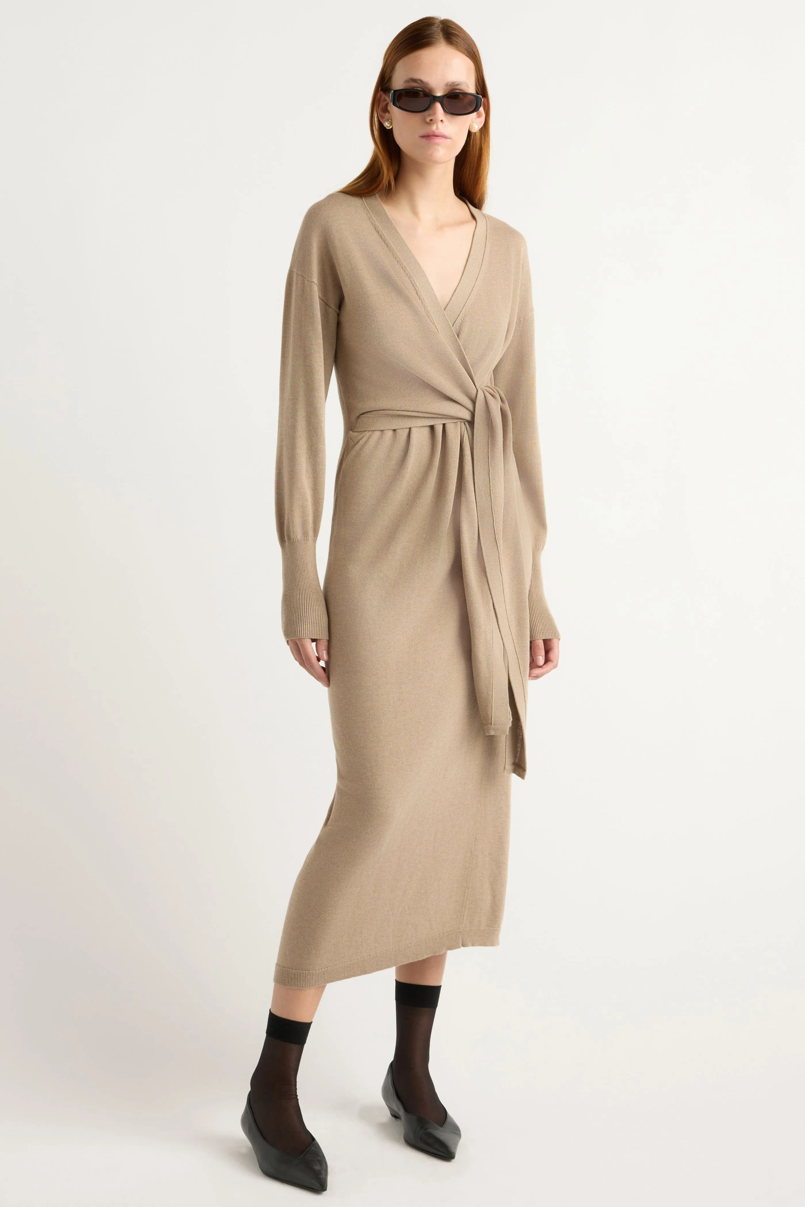 Warm Pink Linden Front-Wrap Sweater Dress