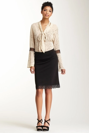 Artistic Influence Lined Matte Jersey Skirt with Lace Trim - Black