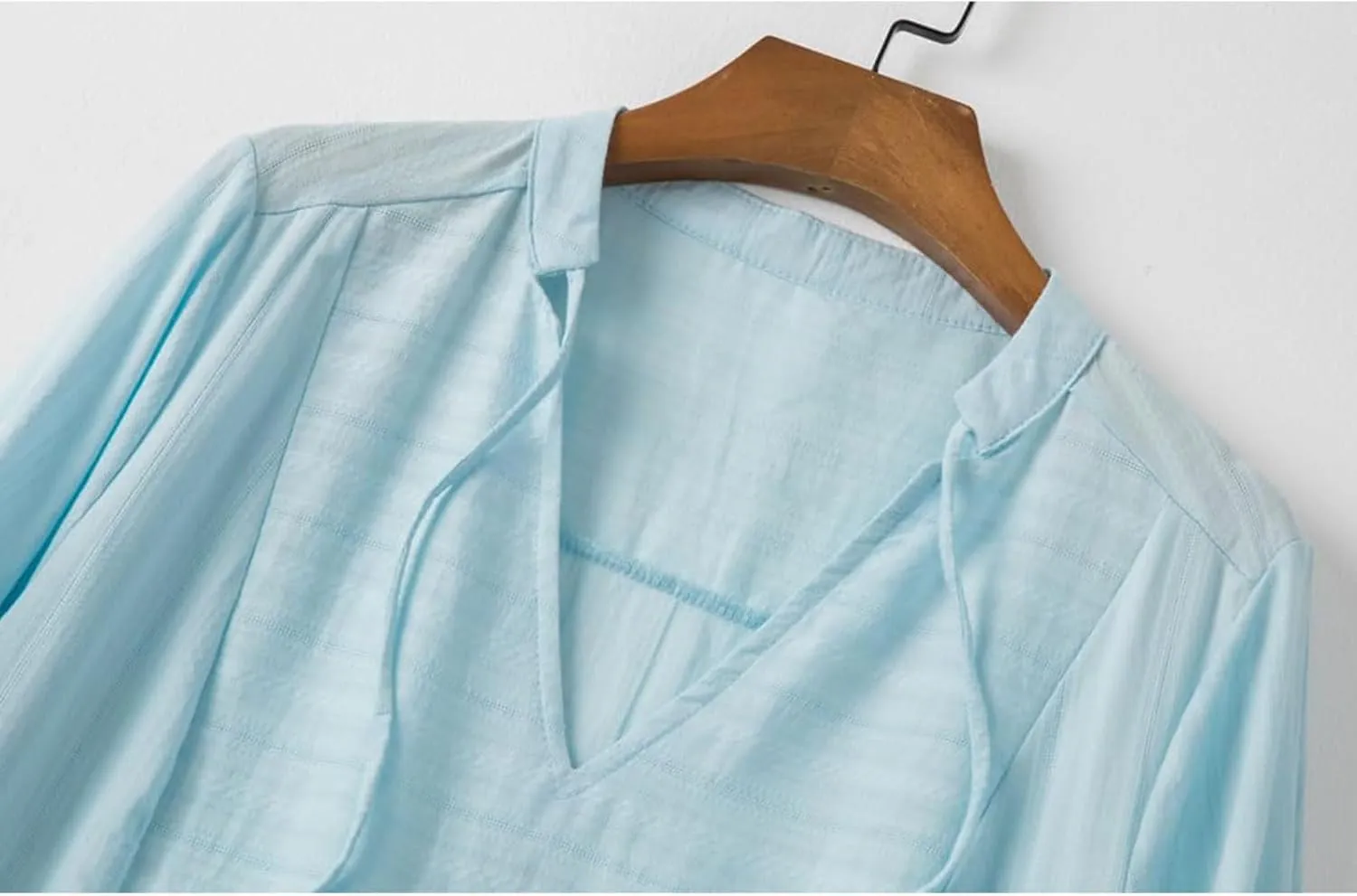 Linen Dresses for Women Casual 3/4 Sleeve V Neck Mini Dresses Loose Knee-Length A-line Dress Beach Dress with Pocket