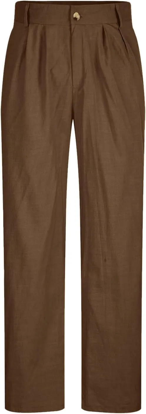 Linen Pants Men Big and Tall Straight Leg Pants Summer Breathable Pants Casual Trousers Lightweight Solid Color Pants