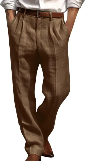 Linen Pants Men Big and Tall Straight Leg Pants Summer Breathable Pants Casual Trousers Lightweight Solid Color Pants