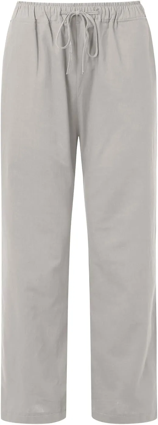 Linen Pants Women Summer Drawstring Waist Wide Leg Pants Loose Cotton Linen Palazzo Pants Casual Beach Long Pants