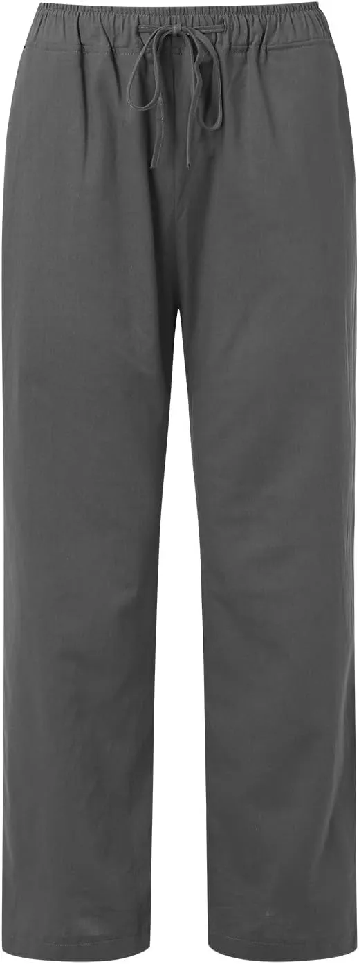 Linen Pants Women Summer Drawstring Waist Wide Leg Pants Loose Cotton Linen Palazzo Pants Casual Beach Long Pants
