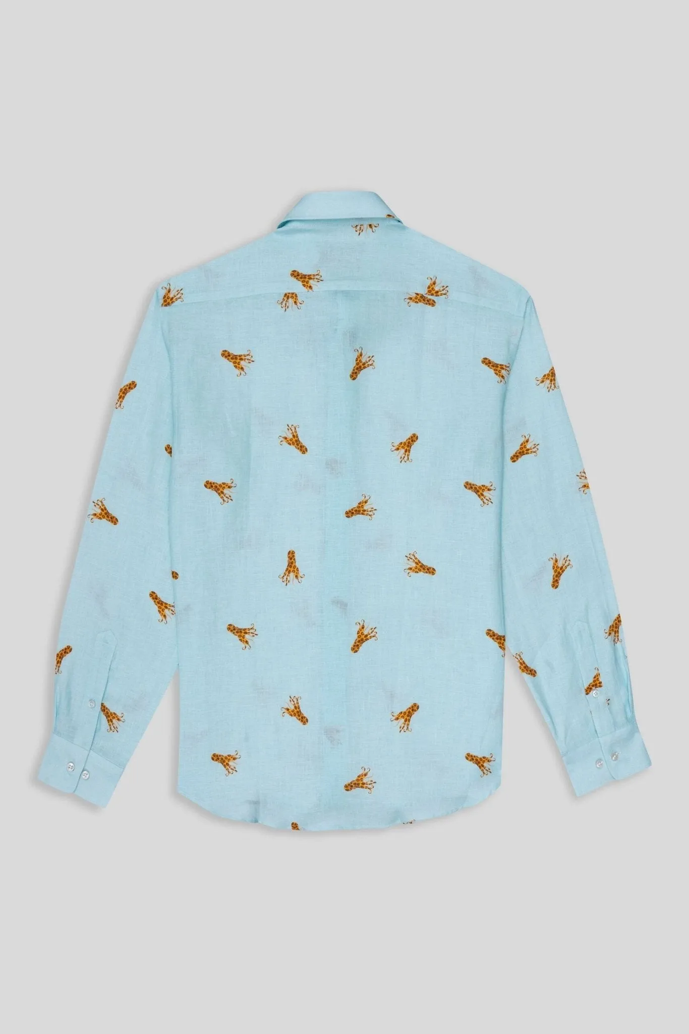 linen shirt with elongated octopuses turquoise