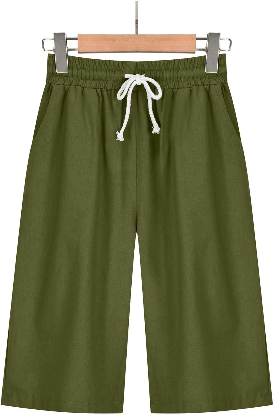 Linen Shorts for Women Elastic Waist Knee Length Shorts Loose Fit Drawstring Bermuda Shorts Summer Vacation Shorts