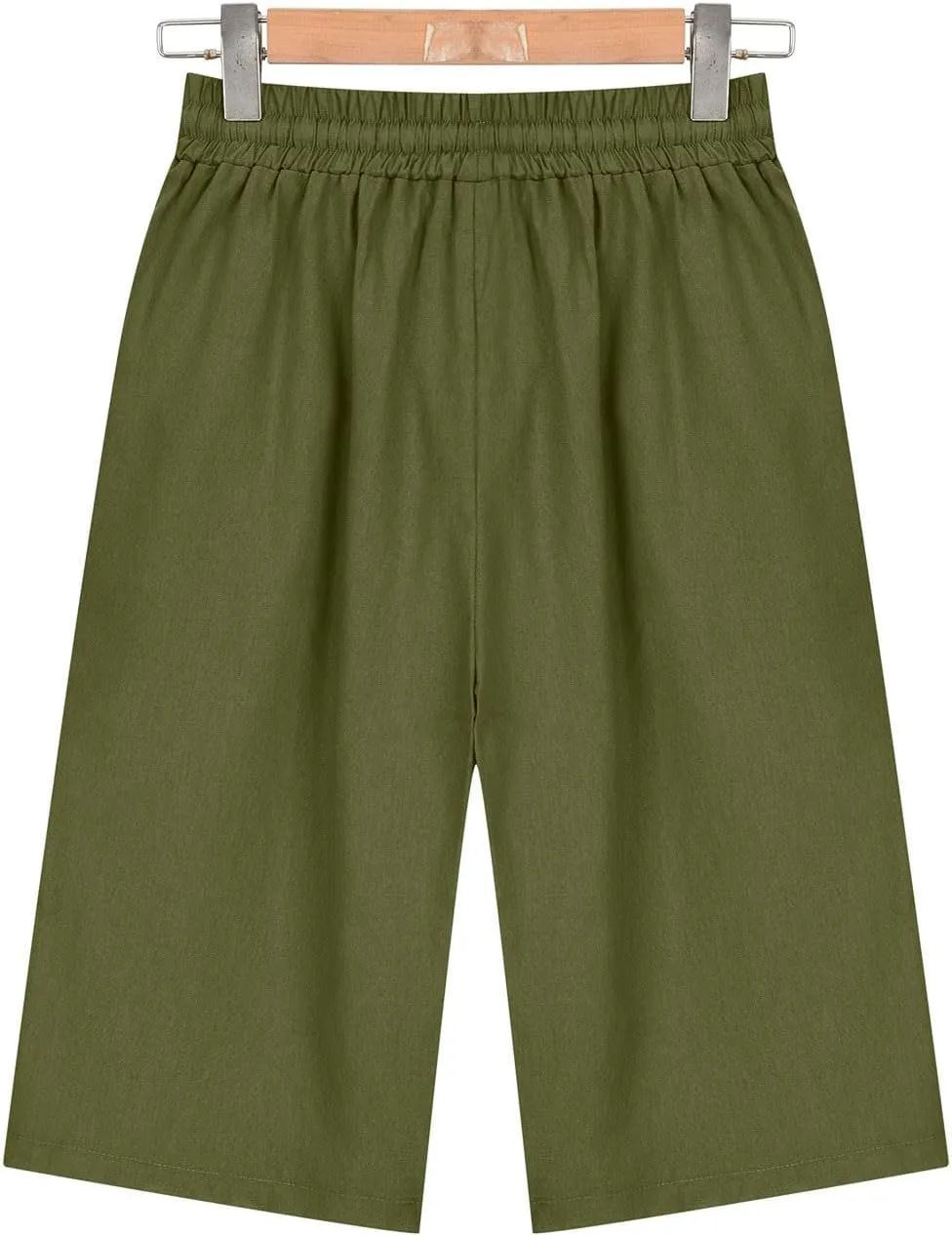 Linen Shorts for Women Elastic Waist Knee Length Shorts Loose Fit Drawstring Bermuda Shorts Summer Vacation Shorts