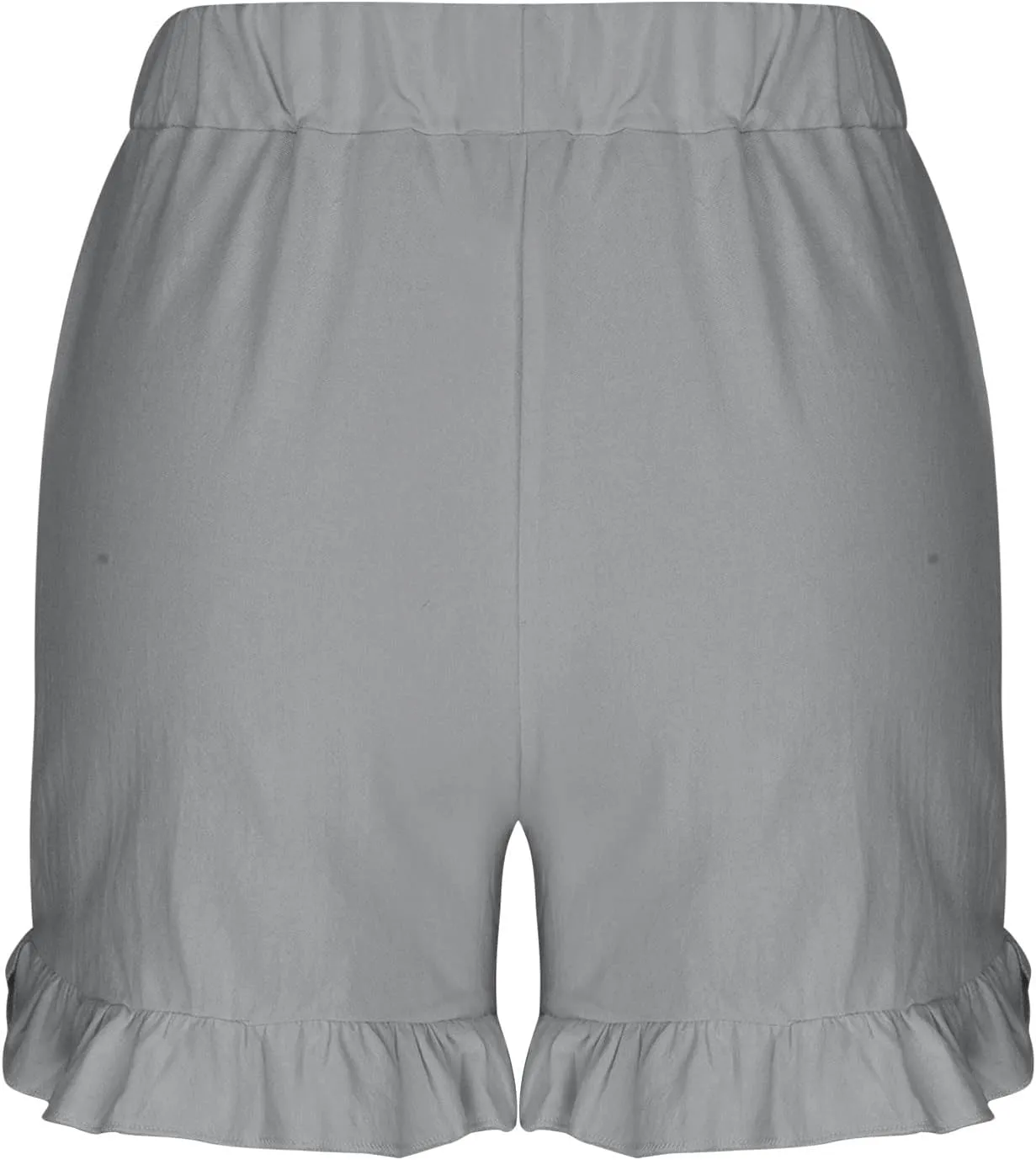 Linen Shorts for Women Scallop Hem Elastic Shorts Summer Beach Casual Comfy Shorts Bermuda Shorts High Waist Shorts