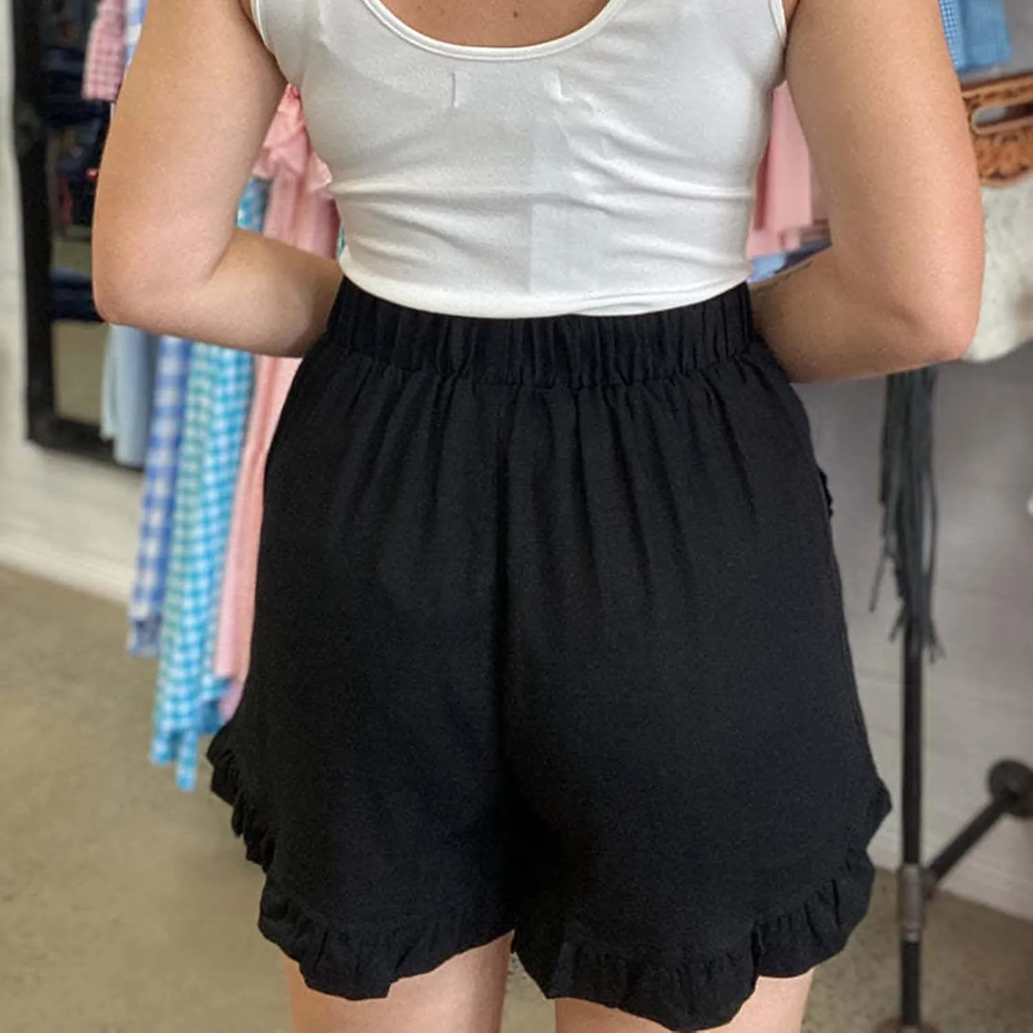 Linen Shorts for Women Scallop Hem Elastic Shorts Summer Beach Casual Comfy Shorts Bermuda Shorts High Waist Shorts