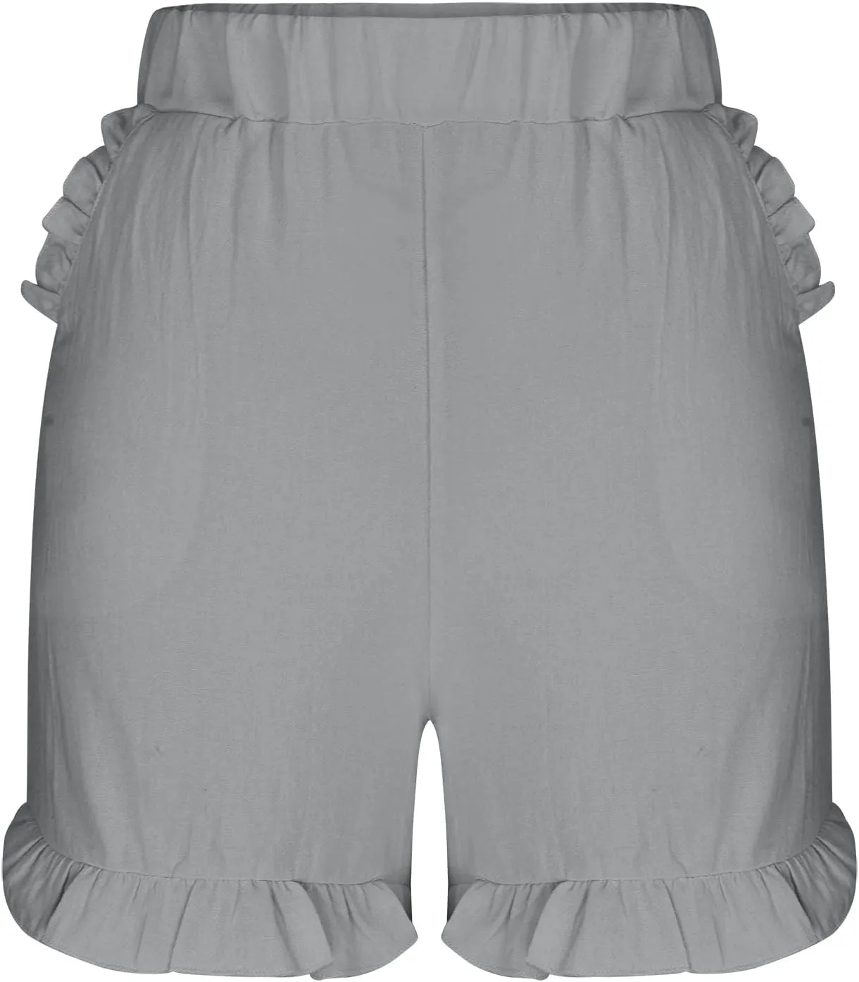 Linen Shorts for Women Scallop Hem Elastic Shorts Summer Beach Casual Comfy Shorts Bermuda Shorts High Waist Shorts