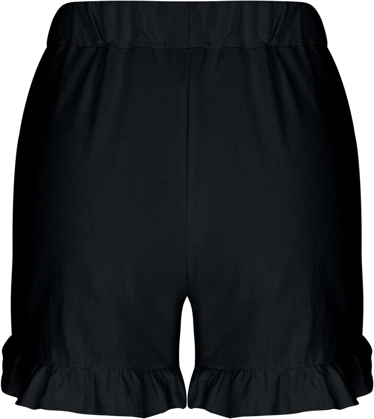 Linen Shorts for Women Scallop Hem Elastic Shorts Summer Beach Casual Comfy Shorts Bermuda Shorts High Waist Shorts