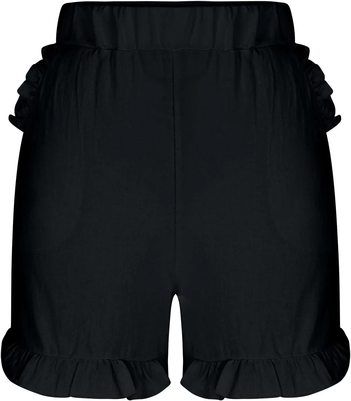 Linen Shorts for Women Scallop Hem Elastic Shorts Summer Beach Casual Comfy Shorts Bermuda Shorts High Waist Shorts