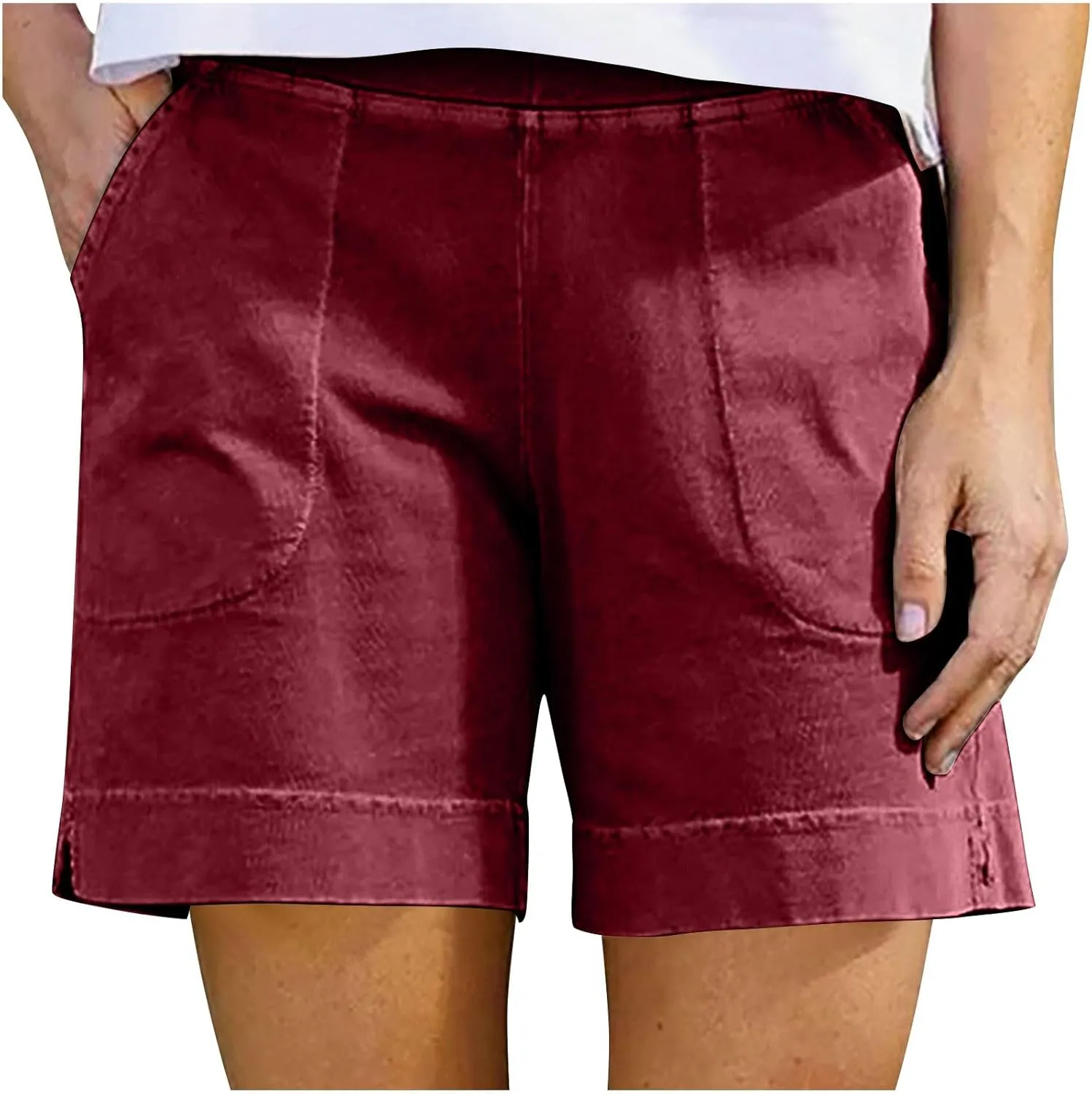 Linen Shorts for Women Trendy Cotton Shorts Solid Bermuda Shorts Casual Elastic Waist Shorts, Sales Today Clearance