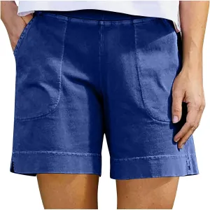 Linen Shorts for Women Trendy Cotton Shorts Solid Bermuda Shorts Casual Elastic Waist Shorts, Sales Today Clearance