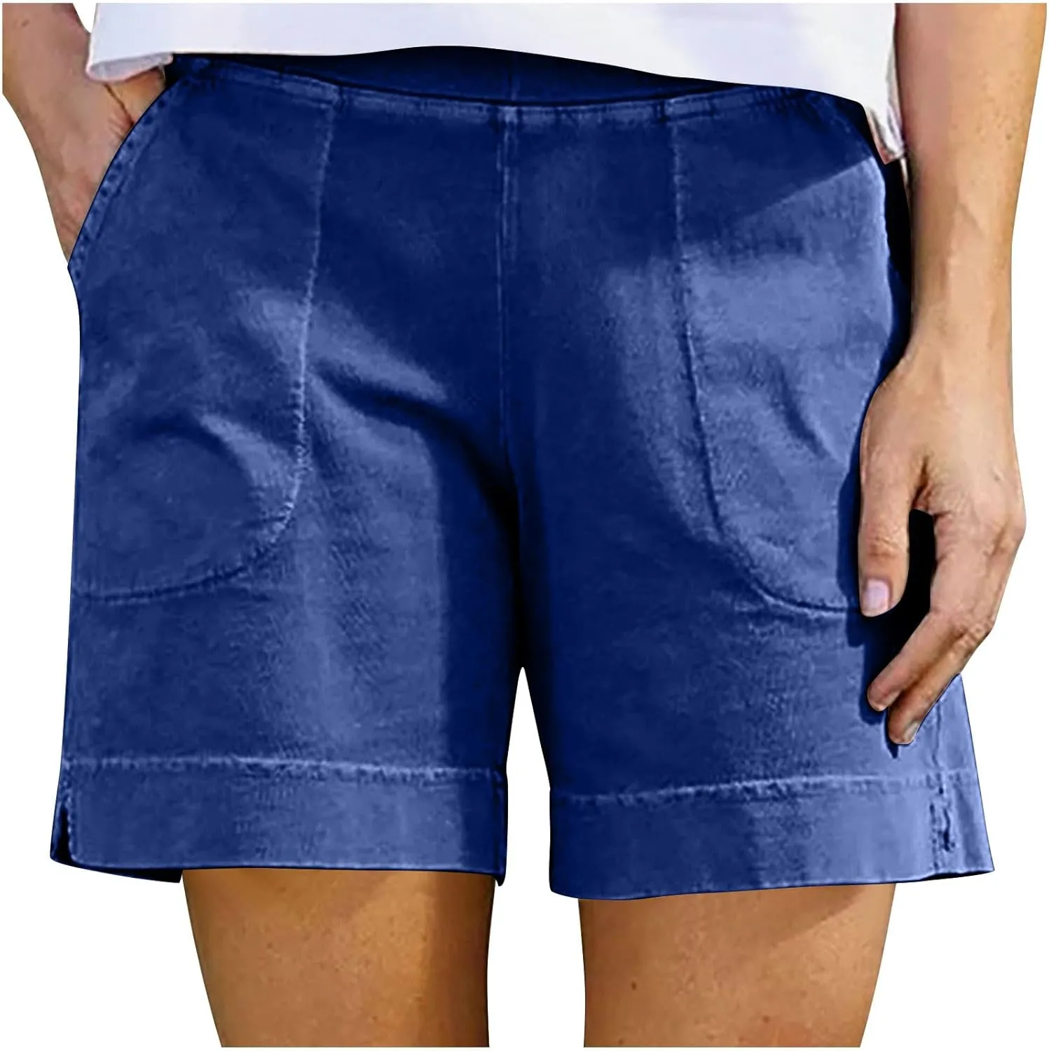 Linen Shorts for Women Trendy Cotton Shorts Solid Bermuda Shorts Casual Elastic Waist Shorts, Sales Today Clearance
