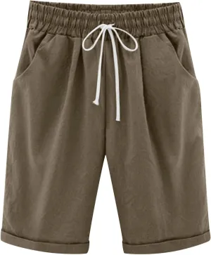 Linen Shorts for Women Trendy Summer Shorts Elastic Waist Drawstring Shorts Casual Baggy Comfy Shorts