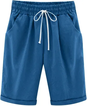 Linen Shorts for Women Trendy Summer Shorts Elastic Waist Drawstring Shorts Casual Baggy Comfy Shorts