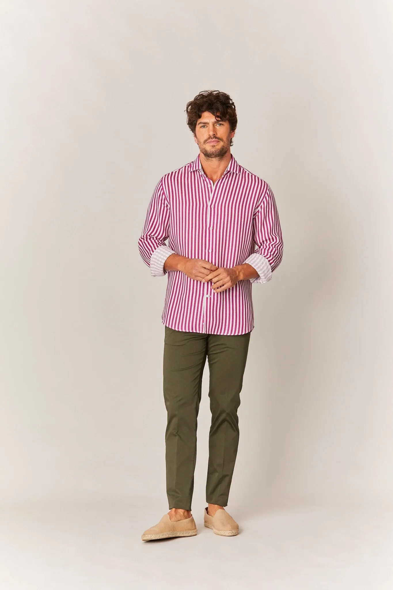 linen striped shirt fuxia