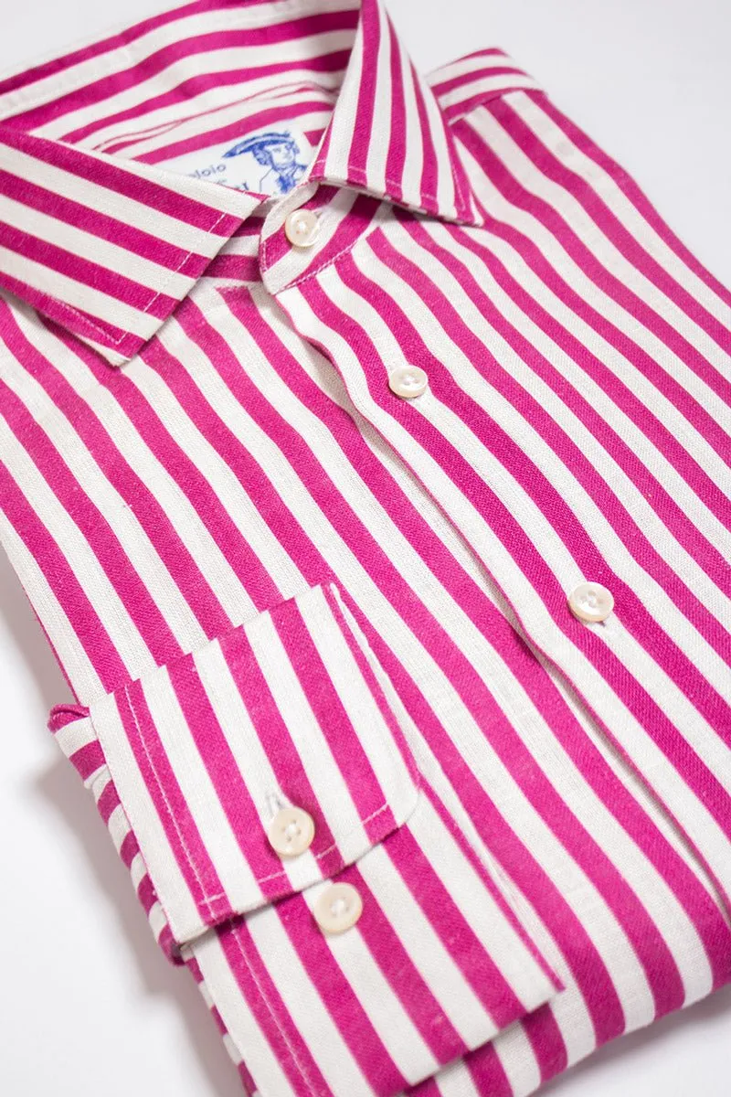 linen striped shirt fuxia