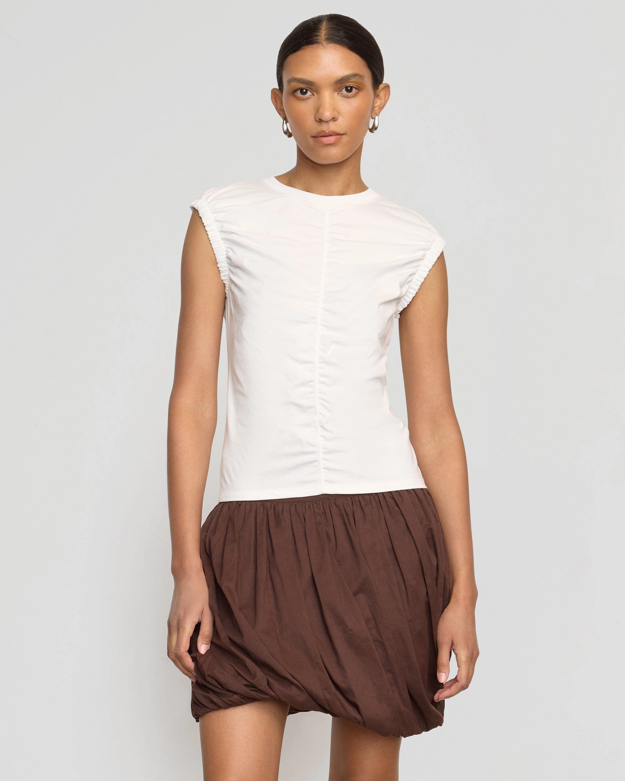 PlacketDetail Lior Elasticated Cap-Sleeve Tank