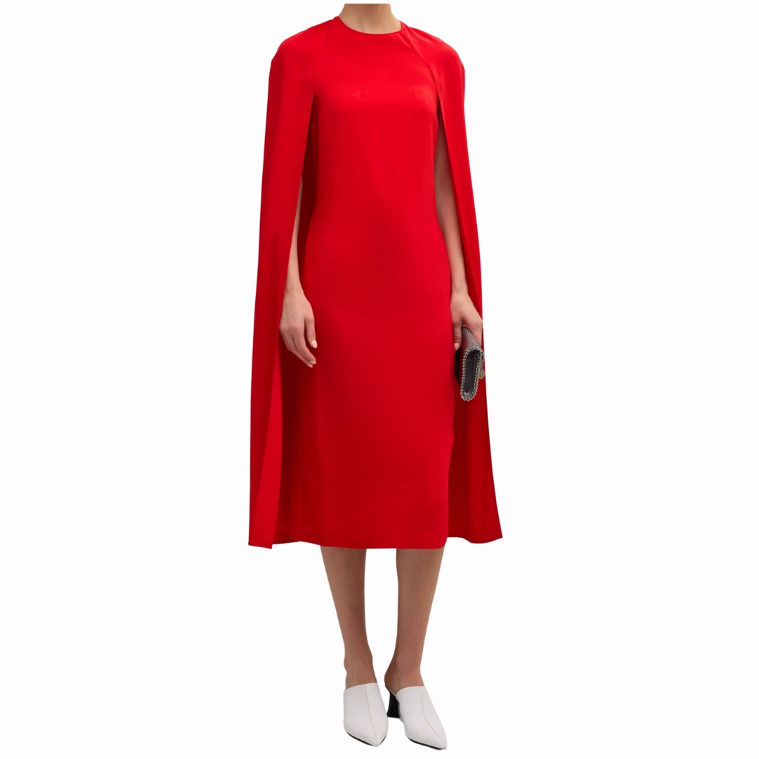 Matte Fabric Chic and Cozy Wear Lipstick Cape Dress