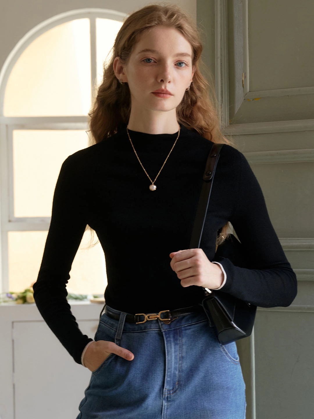 Lisa 100% Wool Half Turtleneck Slim Fit Solid Sweater Sustainable Material Off Duty Look