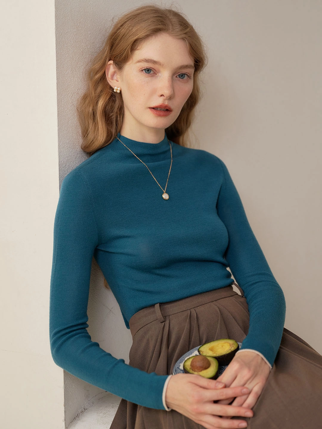 EcoFinish Waterproof Coating Lisa 100% Wool Half Turtleneck Slim Fit Solid Sweater