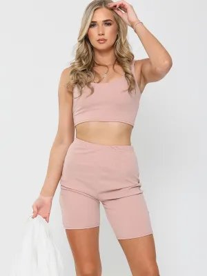 Liza Crop Top & Cycling Shorts Co-ord In Rose