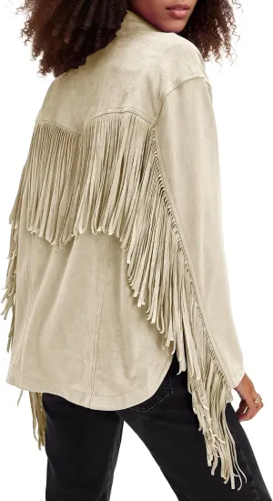 Locachy Women's Faux Suede Fringe Jacket Vintage Western Cowgirl Tassel Jackets Country Concert Outfits