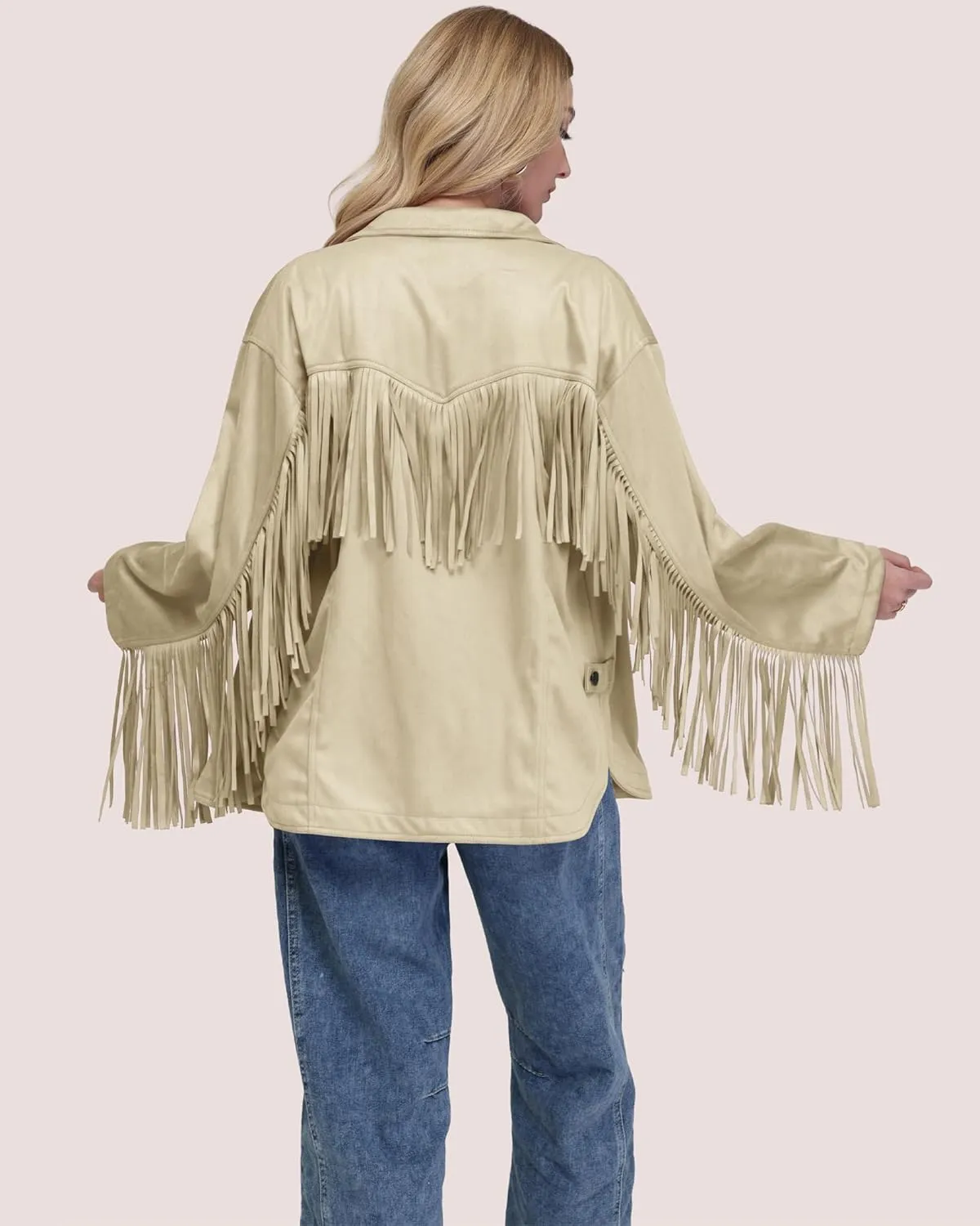 Locachy Women's Faux Suede Fringe Jacket Vintage Western Cowgirl Tassel Jackets Country Concert Outfits