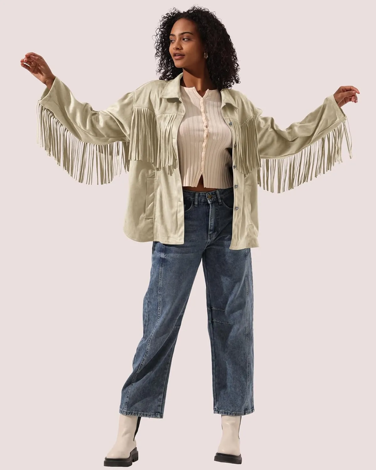 Locachy Women's Faux Suede Fringe Jacket Vintage Western Cowgirl Tassel Jackets Country Concert Outfits