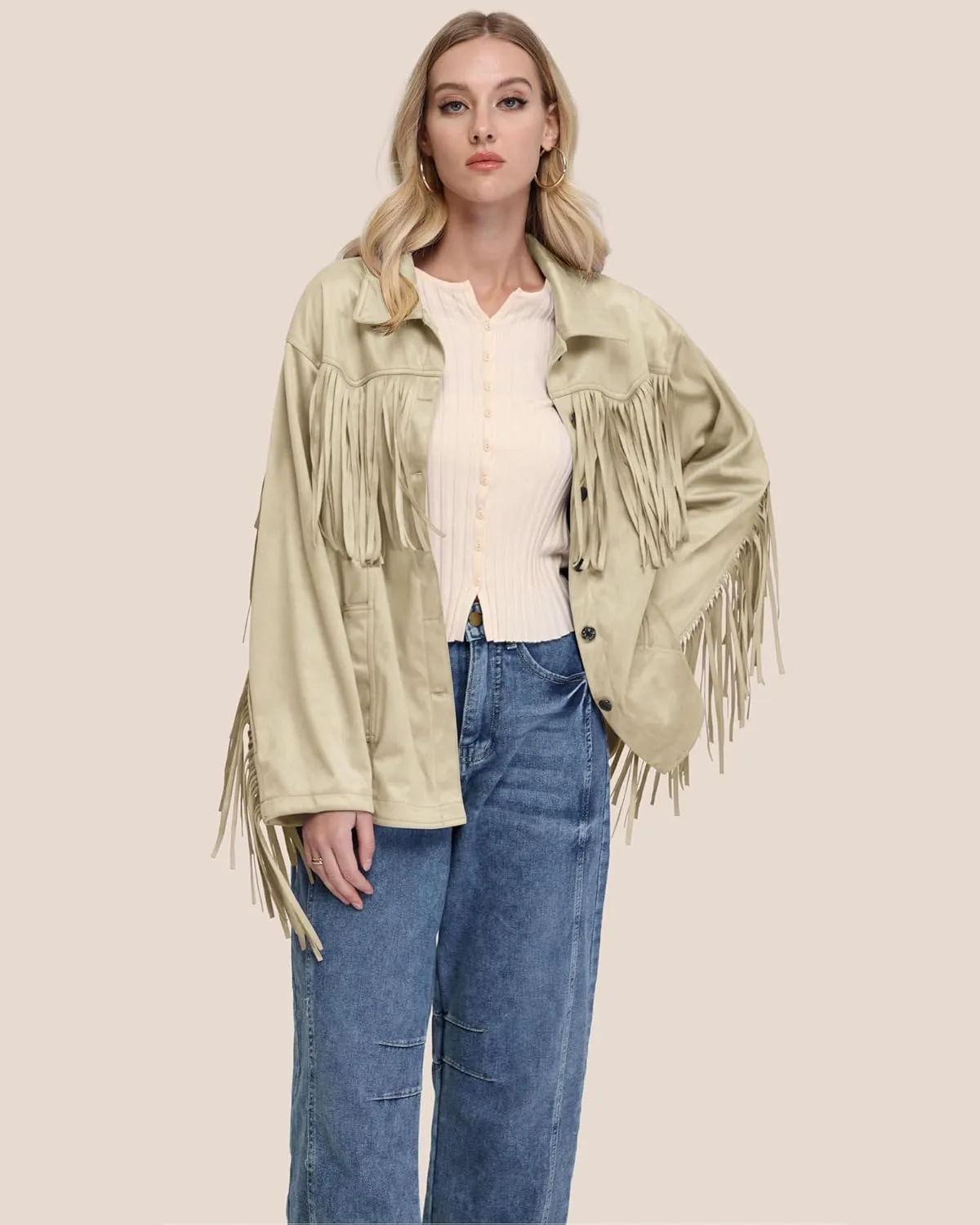 Locachy Women's Faux Suede Fringe Jacket Vintage Western Cowgirl Tassel Jackets Country Concert Outfits