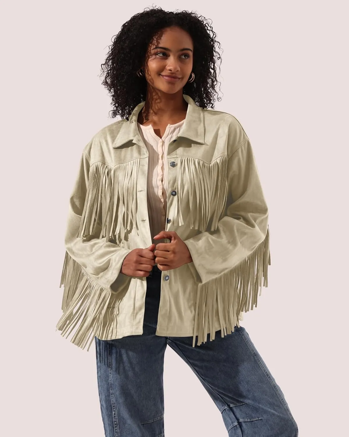 Locachy Women's Faux Suede Fringe Jacket Vintage Western Cowgirl Tassel Jackets Country Concert Outfits