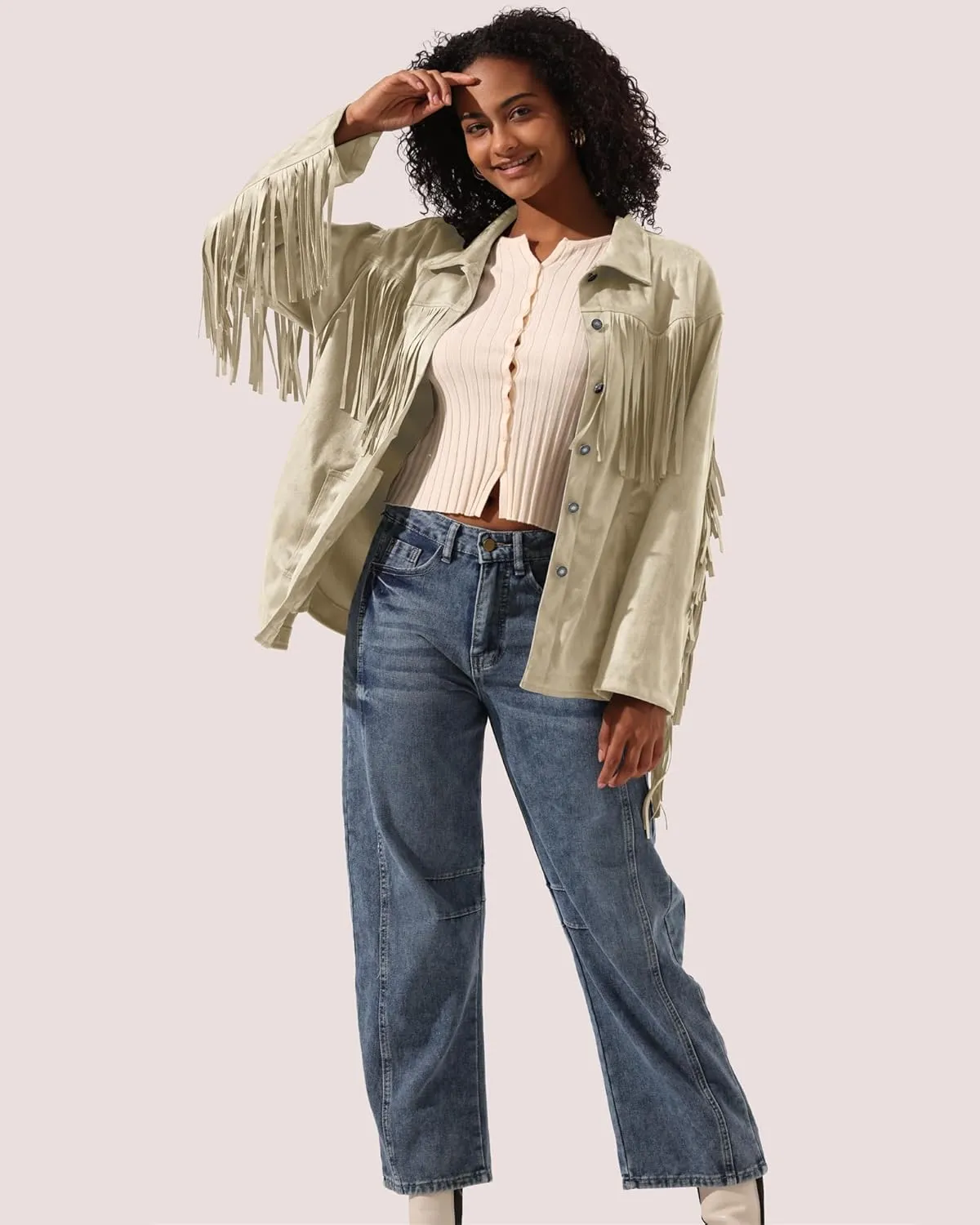 Locachy Women's Faux Suede Fringe Jacket Vintage Western Cowgirl Tassel Jackets Country Concert Outfits