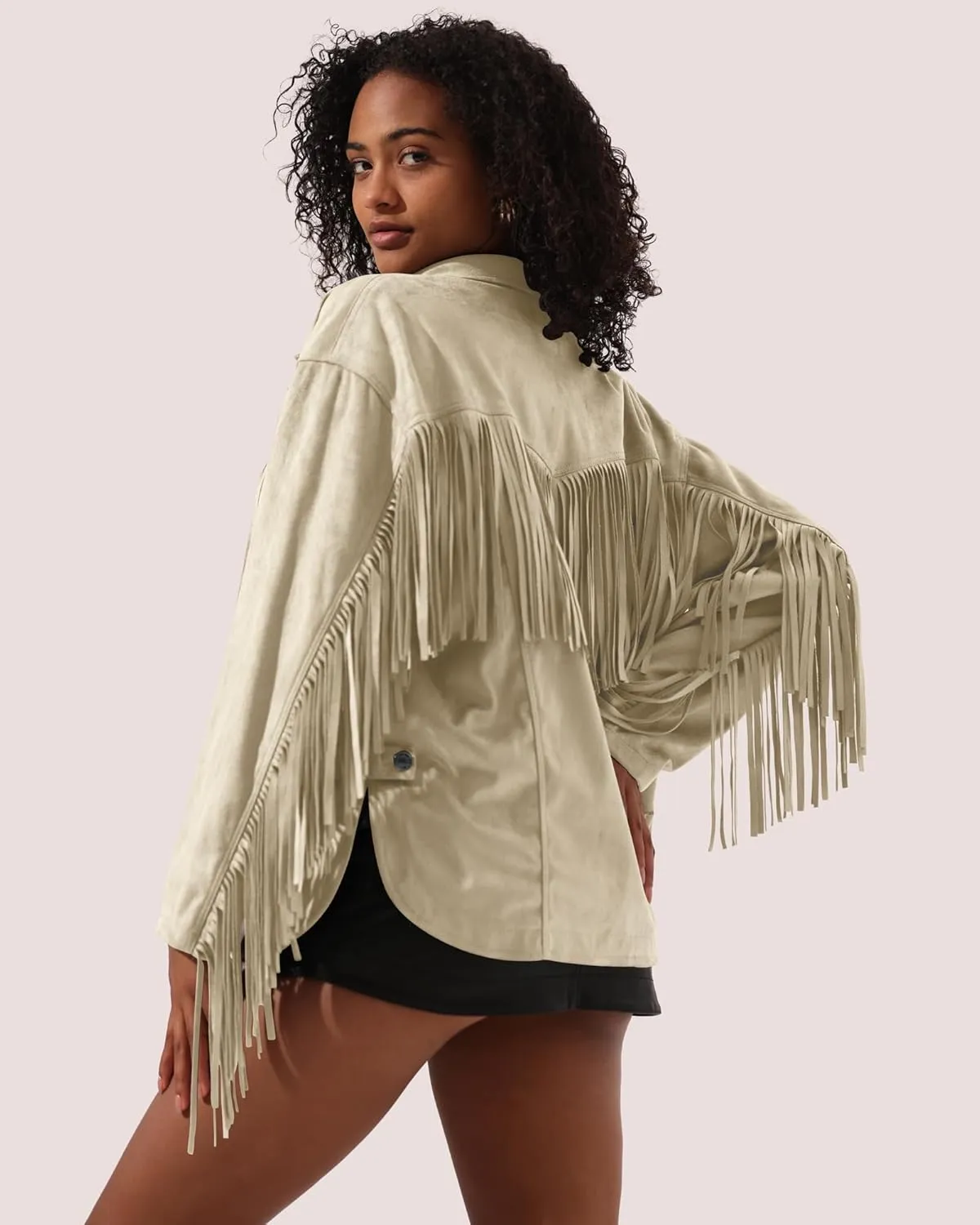 Locachy Women's Faux Suede Fringe Jacket Vintage Western Cowgirl Tassel Jackets Country Concert Outfits