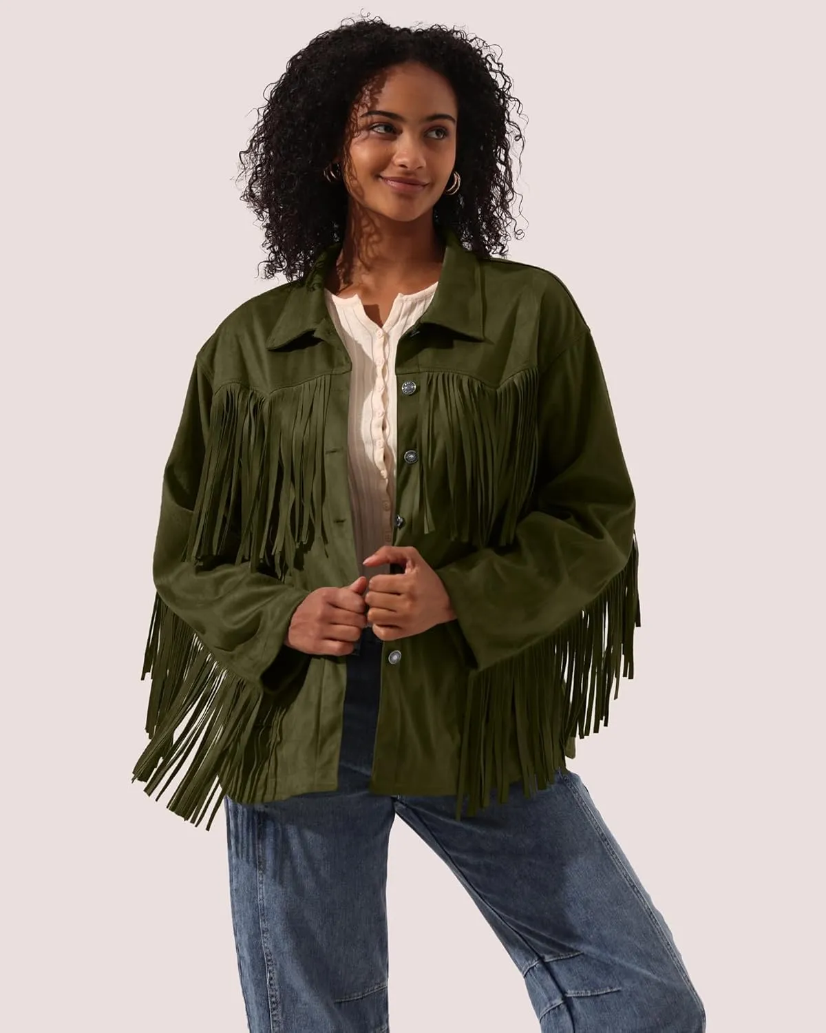 Locachy Women's Faux Suede Fringe Jacket Vintage Western Cowgirl Tassel Jackets Country Concert Outfits