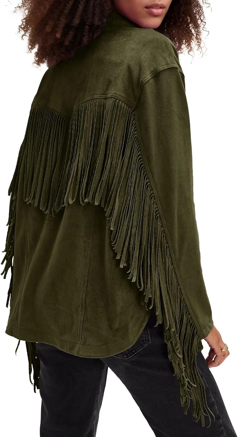 Locachy Women's Faux Suede Fringe Jacket Vintage Western Cowgirl Tassel Jackets Country Concert Outfits