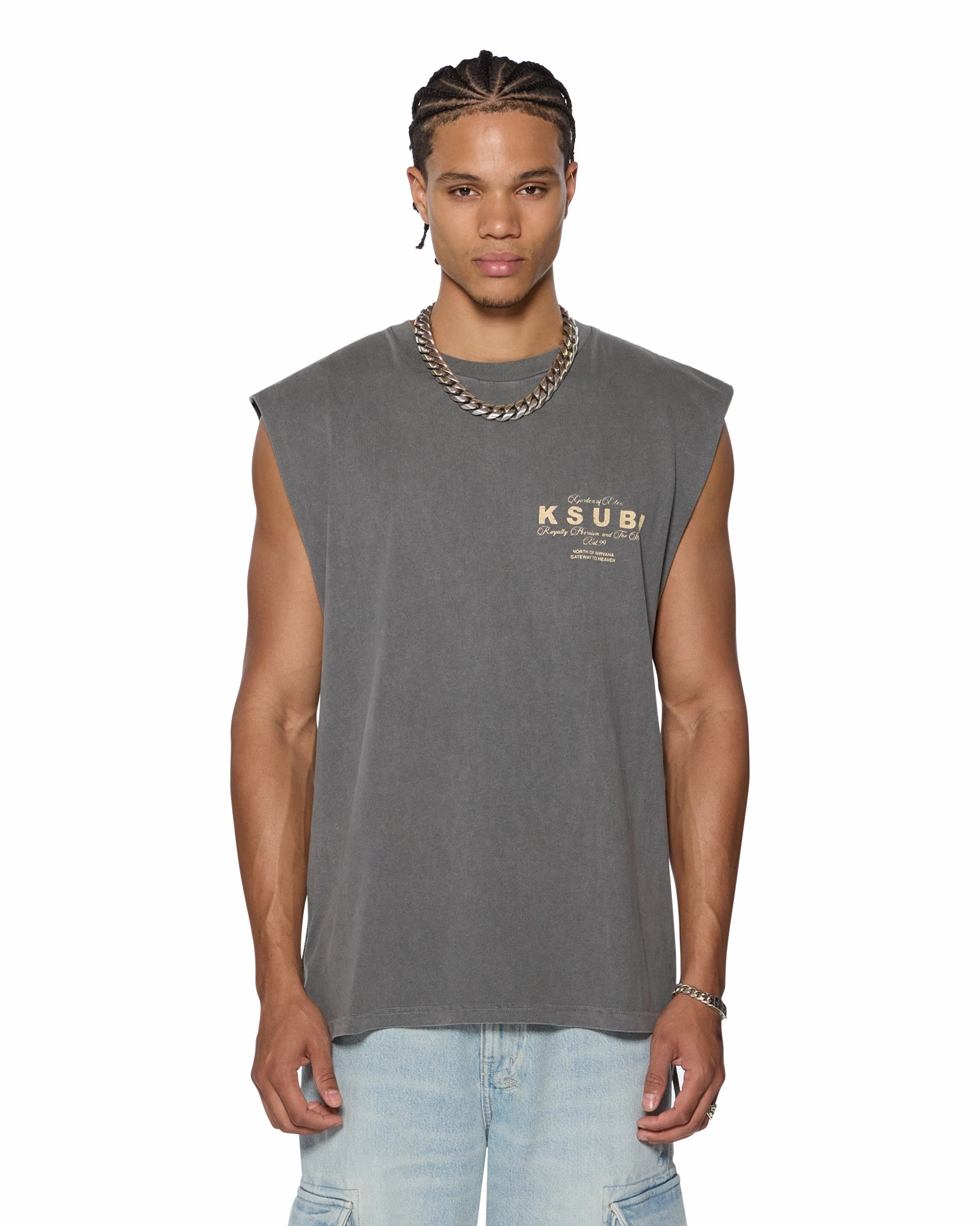 Casual Touch Non Restrictive Cut LOCK CUT OFF TEE CHARCOAL