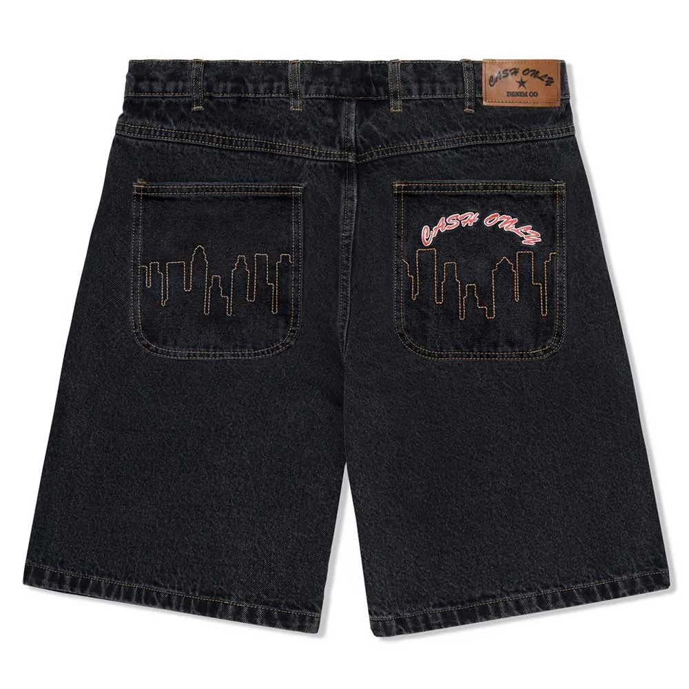 Logo Baggy Denim Shorts Washed Black Cash Only