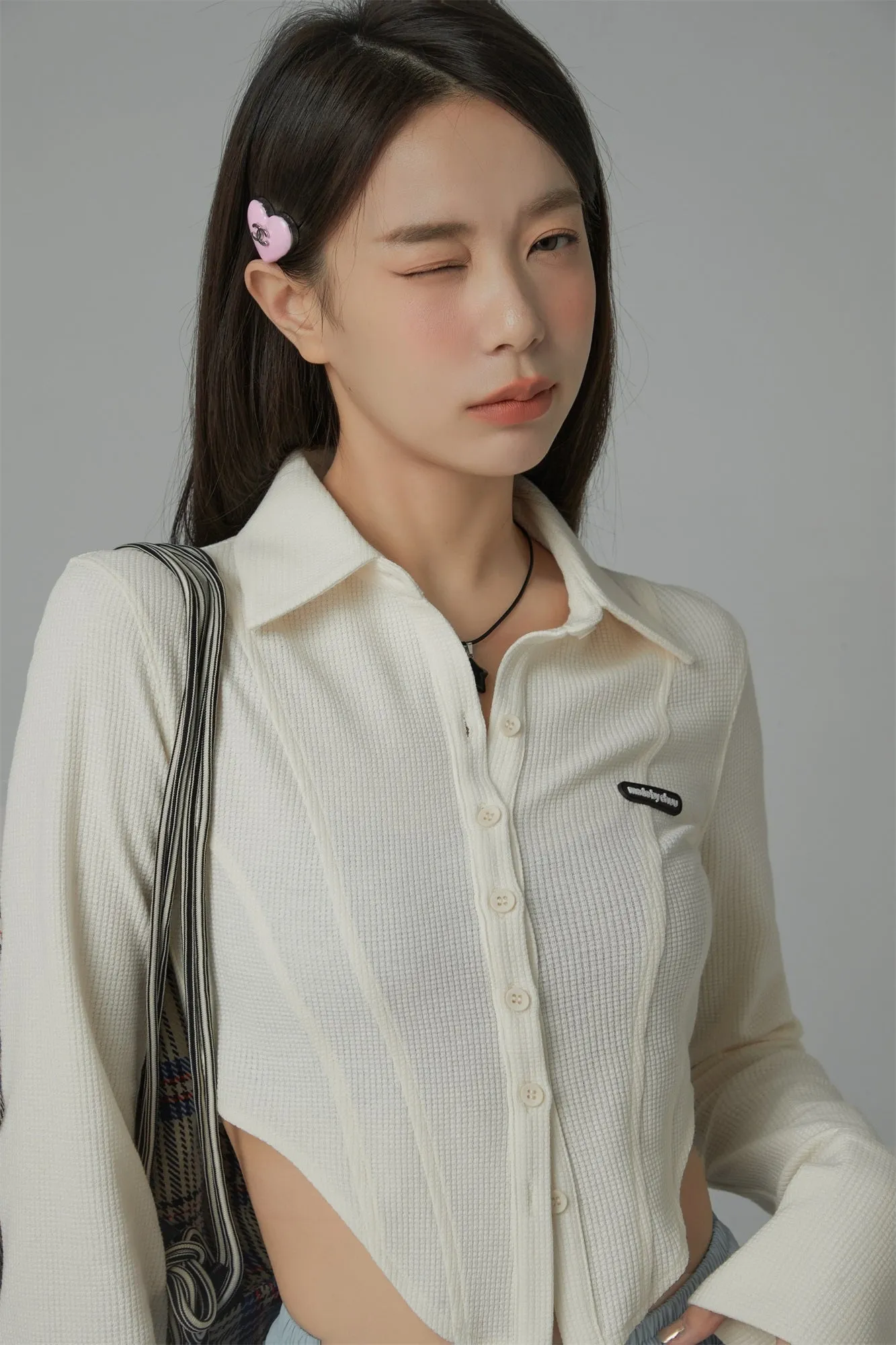 Logo Embroidered Cropped Shirt