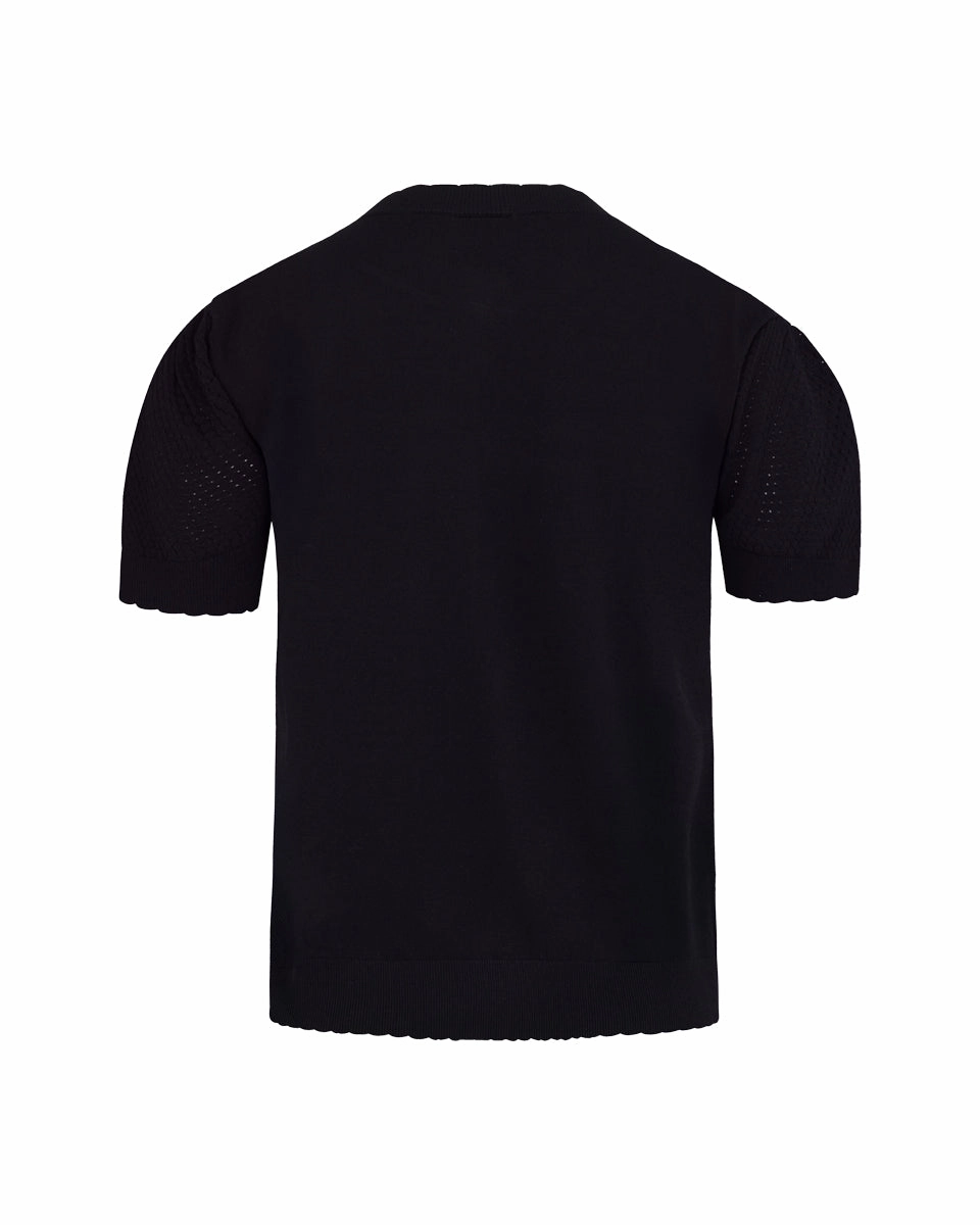 Logo jacquard short sleeve cardigan - Black BondedZipperGuards Soft Comfort Design