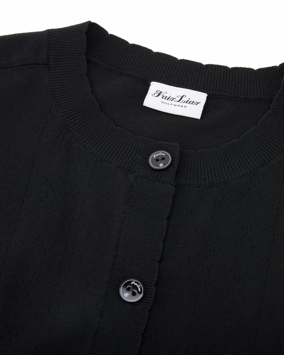 Logo jacquard short sleeve cardigan - Black Durable Corrosion Resistant Zippers Anti Static Treatment