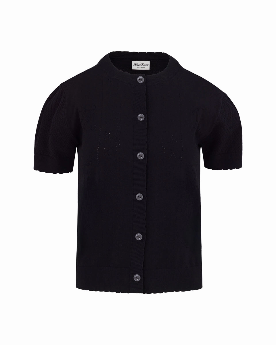 Wind Resistant Breathable City Style Logo jacquard short sleeve cardigan - Black