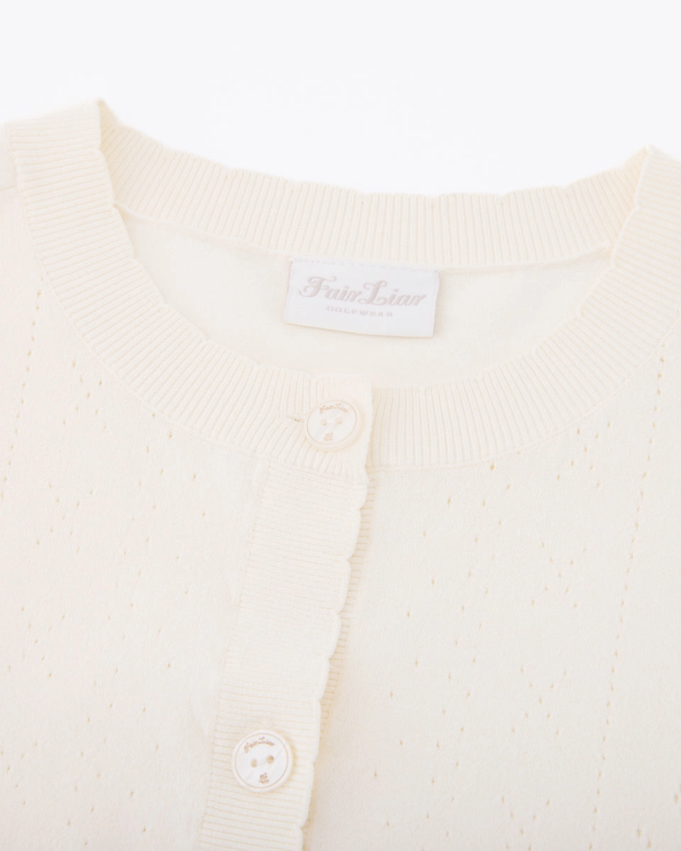 High Density Weave Fleece Lined Logo jacquard short sleeve cardigan - Cream