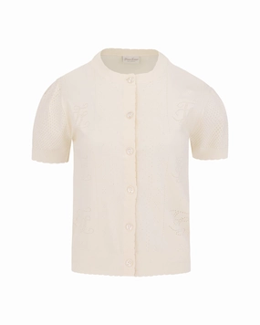 Logo jacquard short sleeve cardigan - Cream Subtle Fashion Fit