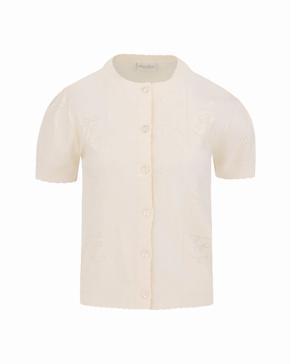 Logo jacquard short sleeve cardigan - Cream Subtle Fashion Fit