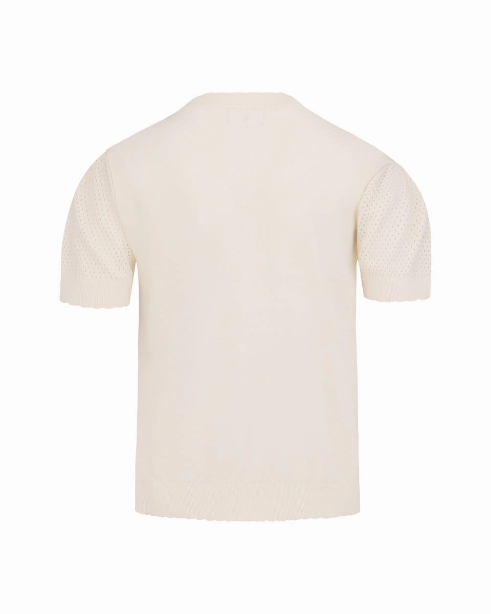 Quick Release Buckle Mechanism Logo jacquard short sleeve cardigan - Cream
